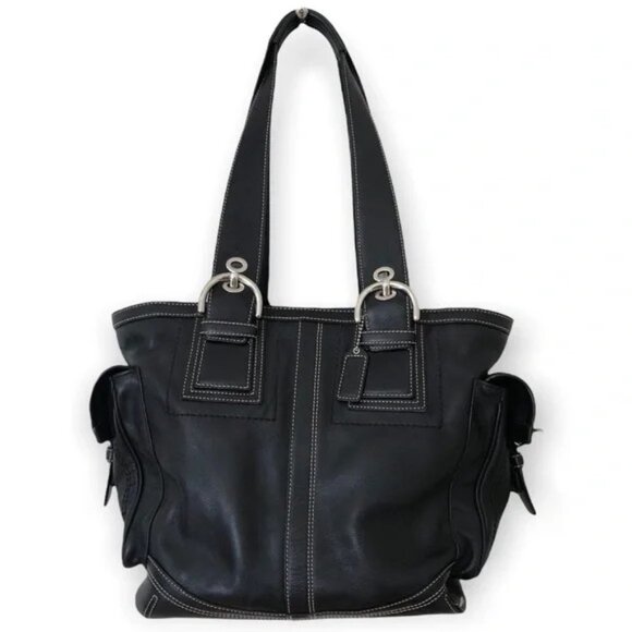 Euc Vintage Coach Black Leather HUGE Shoulder Bag Purse Laptop - Picture 1 of 13